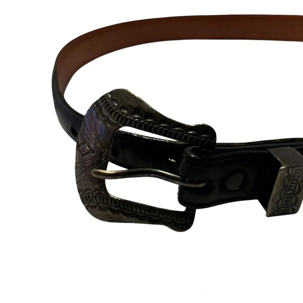 Alexander’s Belts & Buckles Genuine Black Leather Sterling Buckle Belt